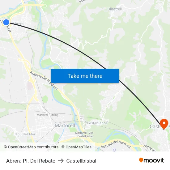 Abrera Pl. Del Rebato to Castellbisbal map