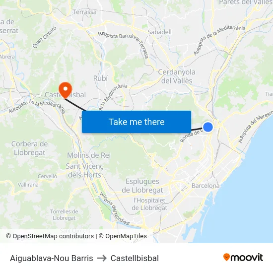 Aiguablava-Nou Barris to Castellbisbal map