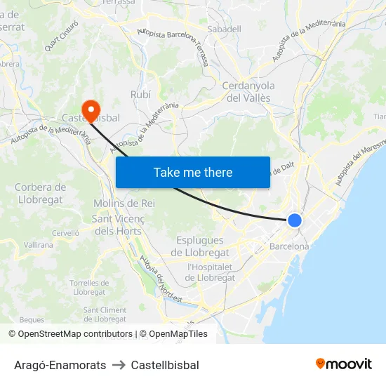 Aragó-Enamorats to Castellbisbal map
