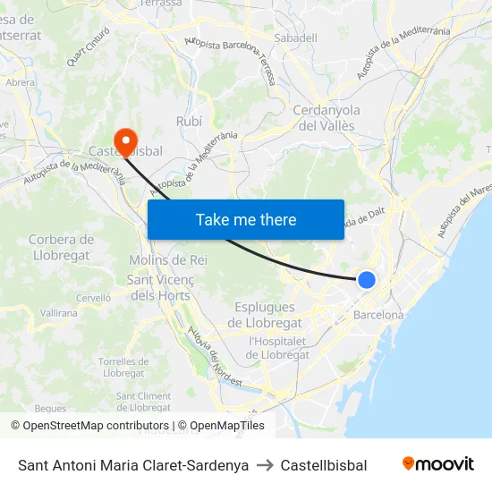 Sant Antoni Maria Claret-Sardenya to Castellbisbal map