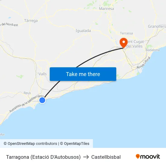 Tarragona (Estació D'Autobusos) to Castellbisbal map
