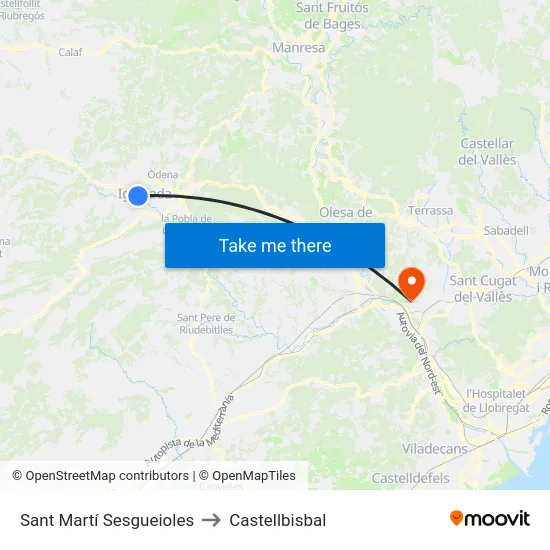 Sant Martí Sesgueioles to Castellbisbal map