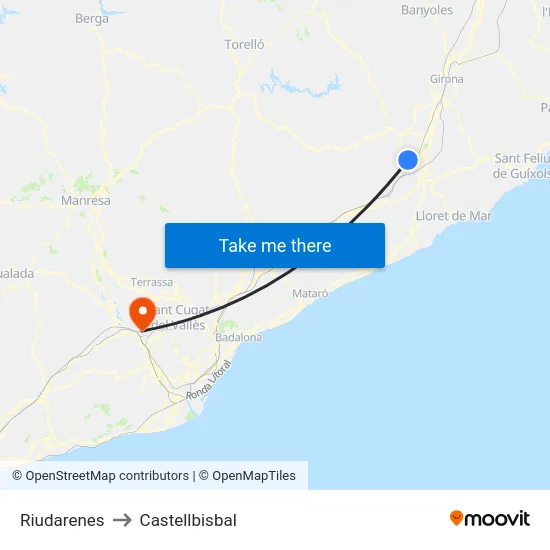 Riudarenes to Castellbisbal map