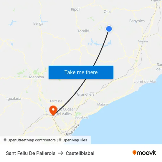 Sant Feliu De Pallerols to Castellbisbal map