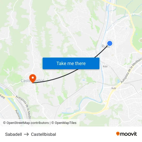 Sabadell to Castellbisbal map