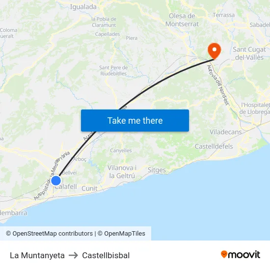 La Muntanyeta to Castellbisbal map