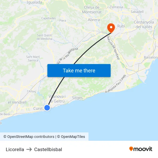 Licorella to Castellbisbal map