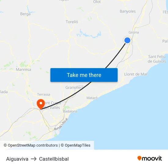 Aiguaviva to Castellbisbal map