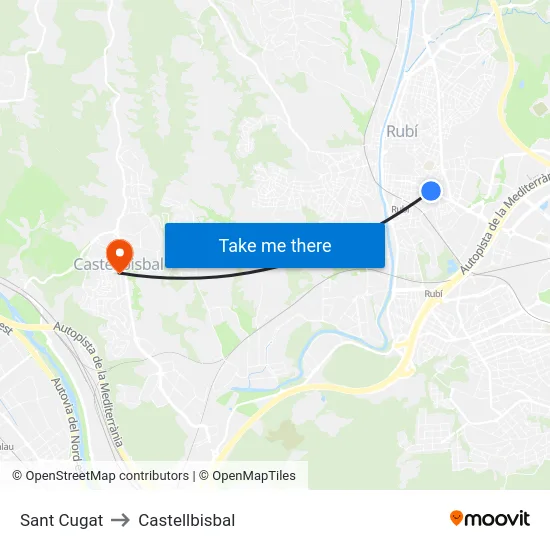 Sant Cugat to Castellbisbal map