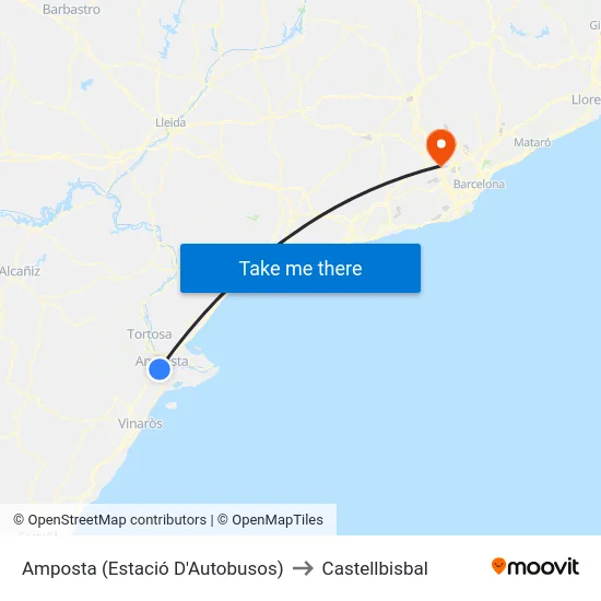 Amposta (Estació D'Autobusos) to Castellbisbal map