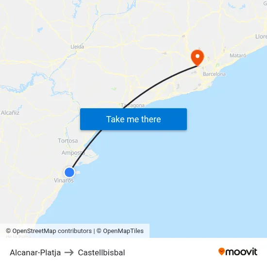 Alcanar-Platja to Castellbisbal map