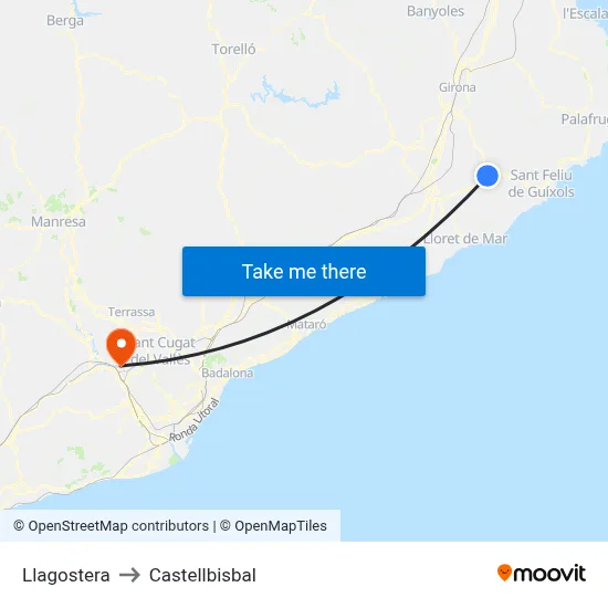 Llagostera to Castellbisbal map