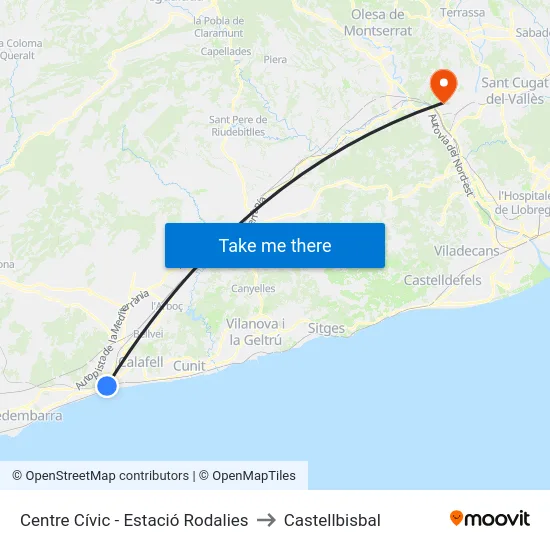 Centre Cívic - Estació Rodalies to Castellbisbal map