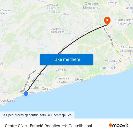 Centre Cívic - Estació Rodalies to Castellbisbal map
