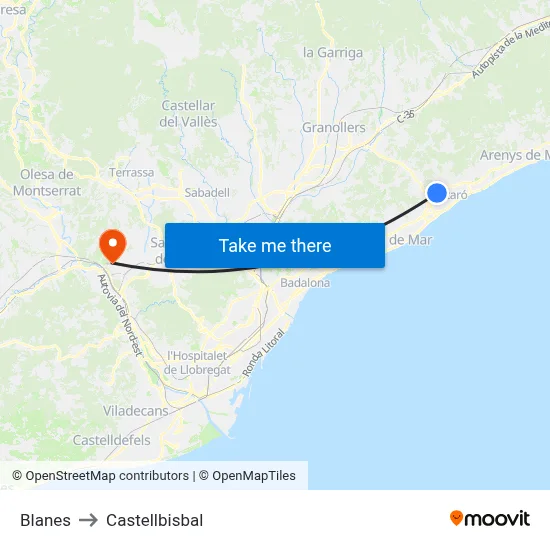 Blanes to Castellbisbal map
