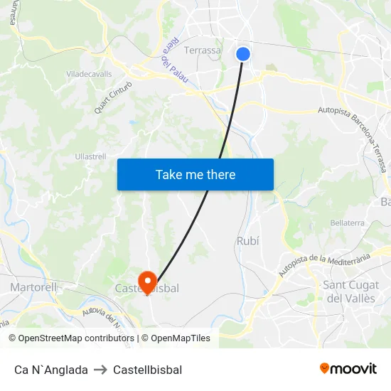 Ca N`Anglada to Castellbisbal map