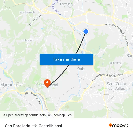 Can Parellada to Castellbisbal map