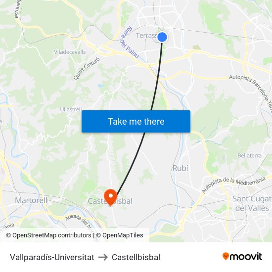 Vallparadís-Universitat to Castellbisbal map