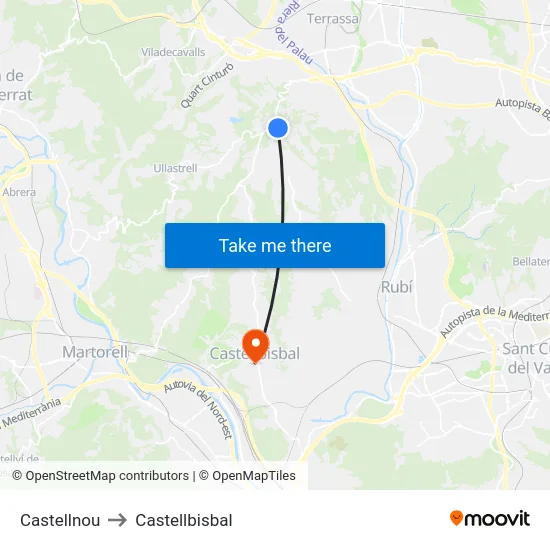 Castellnou to Castellbisbal map