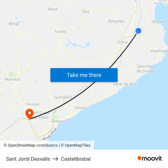 Sant Jordi Desvalls to Castellbisbal map