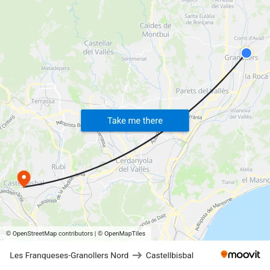 Les Franqueses-Granollers Nord to Castellbisbal map