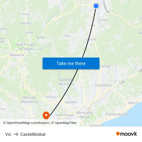 Vic to Castellbisbal map