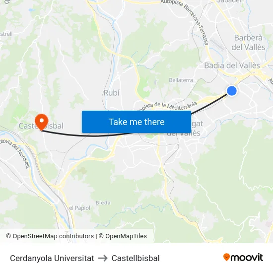 Cerdanyola Universitat to Castellbisbal map