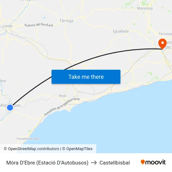 Móra D’Ebre (Estació D’Autobusos) to Castellbisbal map