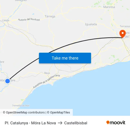 Pl. Catalunya - Móra La Nova to Castellbisbal map
