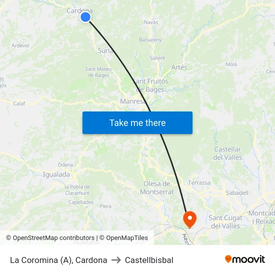 La Coromina (A), Cardona to Castellbisbal map
