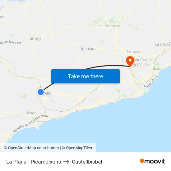 La Plana - Picamoixons to Castellbisbal map