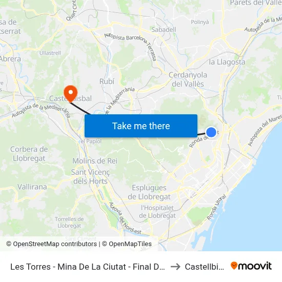 Les Torres - Mina De La Ciutat - Final De Trajecte to Castellbisbal map