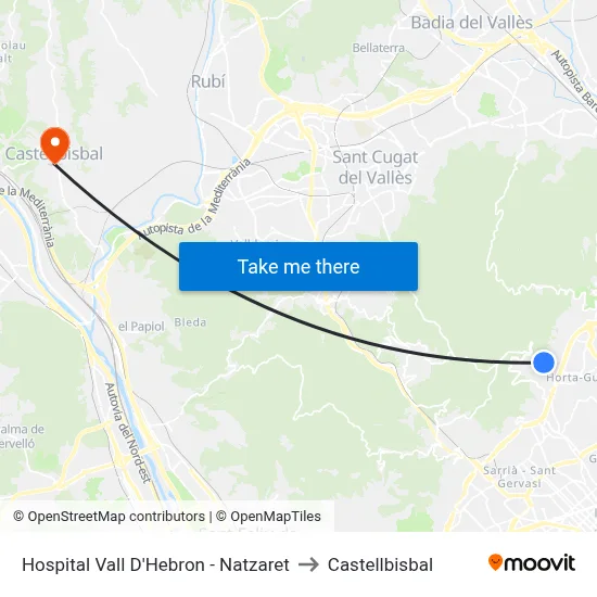 Hospital Vall D'Hebron - Natzaret to Castellbisbal map