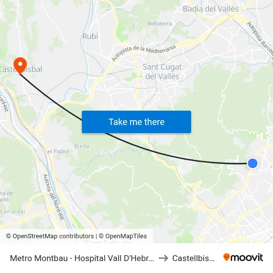Metro Montbau - Hospital Vall D'Hebron to Castellbisbal map