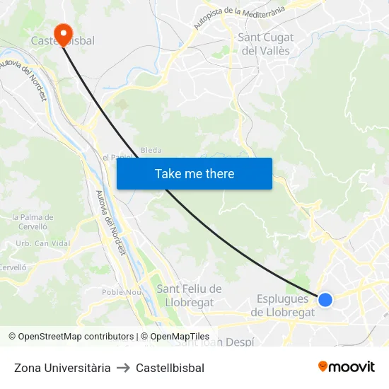 Zona Universitària - Final De Trajecte to Castellbisbal map