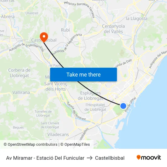 Av Miramar - Estació Del Funicular to Castellbisbal map