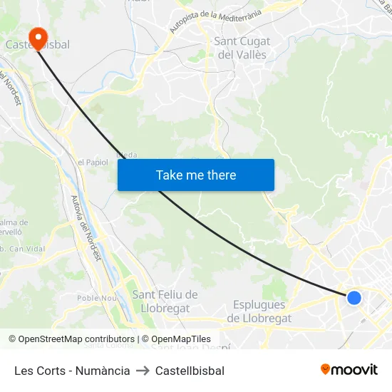 Les Corts - Numància to Castellbisbal map