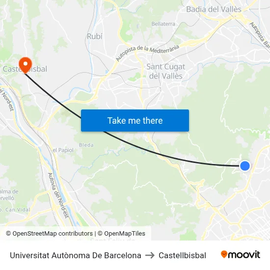 Universitat Autònoma De Barcelona to Castellbisbal map