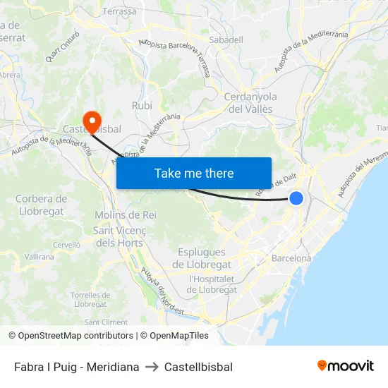 Fabra I Puig - Meridiana to Castellbisbal map