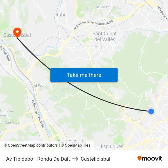 Av Tibidabo - Ronda De Dalt to Castellbisbal map