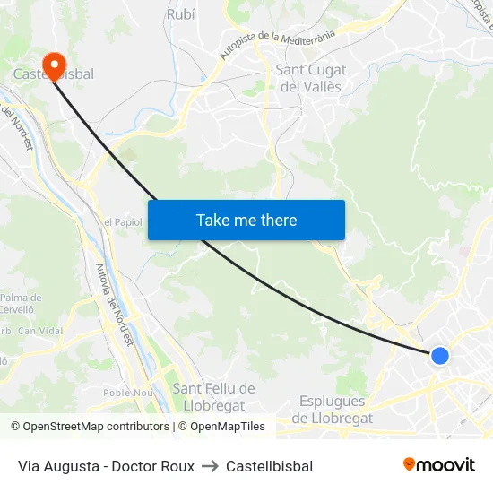 Via Augusta - Doctor Roux to Castellbisbal map