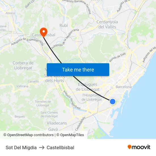 Sot Del Migdia to Castellbisbal map