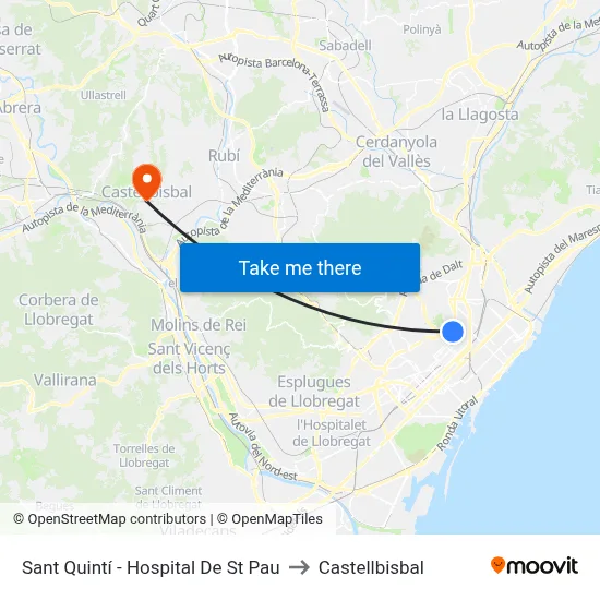 Sant Quintí - Hospital De St Pau to Castellbisbal map