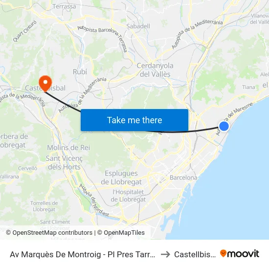 Av Marquès De Montroig - Pl Pres Tarradellas to Castellbisbal map