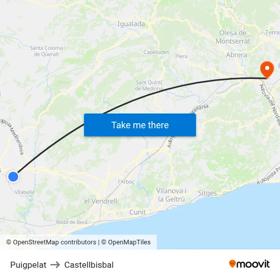 Puigpelat to Castellbisbal map