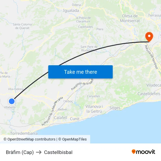 Bràfim (Cap) to Castellbisbal map