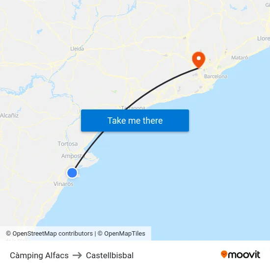 Càmping Alfacs to Castellbisbal map