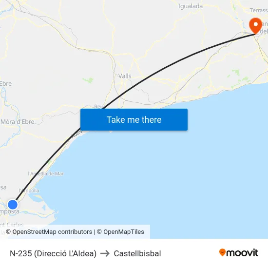 N-235 (Direcció L'Aldea) to Castellbisbal map