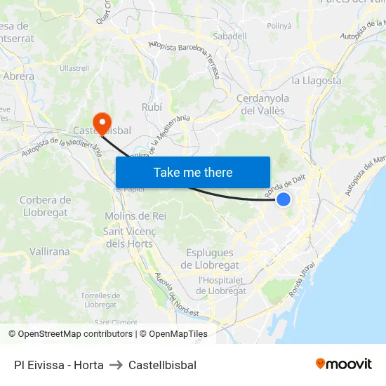 Pl Eivissa - Horta to Castellbisbal map