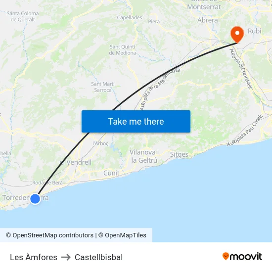 Les Àmfores to Castellbisbal map